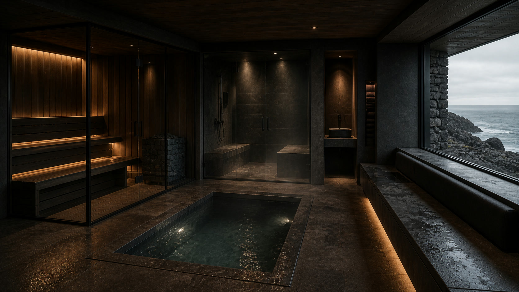 Spa bath, a room in Basalt House